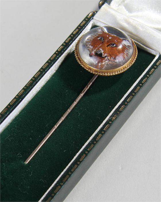 Essex crystal stick pin, with a foxes head looking forward, 25mm diameter - Image 3 of 10