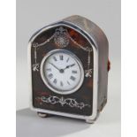 Edwardian tortoiseshell and silver mounted timepiece, silver assayed London 1908, maker HA & Co, the