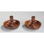 19th Century oak Brighton Bun travelling candlesticks, the turned domed case enclosing turned