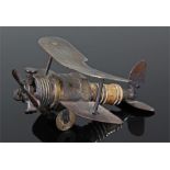 WW1 Trench Art, a  Miniature BI-Plane the Body made from old sparking plug, length 8.5 cms