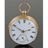 18 carat gold open face pocket watch, G W Warren, 13 Newington Green Road, No 6337, the white enamel