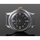 International Watch Company stainless steel military wristwatch, circa 1940's, the black dial with