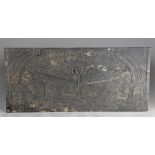 Rare large early 18th Century carved slate memento mori slab, the centre showing a winged figure