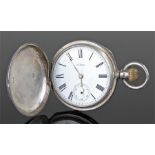 Waltham watch company silver hunter pocket watch, the silver case enclosing a signed white enamel