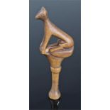 Late 18th Century pear wood pipe tamper, carved as a seated fox, shaped tamper, 10.5cm high