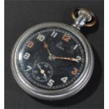 Elgin military pocket watch, the black dial with Arabic luminous hours, subsidiary seconds dial,