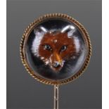 Essex crystal stick pin, with a foxes head looking forward, 25mm diameter