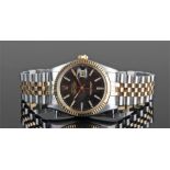 Rolex bi-metal oyster perpetual datejust, steel and 18 carat gold, the black dial with gilt hour