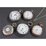 Mixed pocket watches, to include two silver open face examples, a silver half hunter, a plated