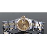 Rolex Oyster perpetual date just ladies bi-metal wristwatch, the gilt dial with baton hours,
