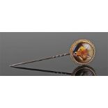 Victorian circa 1867 porcelain and enamel fox head stick pin, signed to the reverse W B Ford,