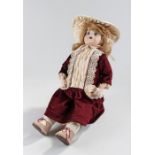 Bru style French doll, the bisque porcelain doll with impressed Bru marks to the back of the head