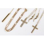 9 carat gold jewellery, to include chains, two crosses, horn pendants, gross weight 13.5 grams