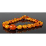Butterscotch amber necklace, of graduating size beads, 69cm long, 32.1 grams