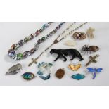 Mixed jewellery, to include mixed glass necklace, rosary beads, brooches, (qty)