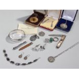 Mixed silver jewellery, to include medallions, chain, bracelet, fruit knife, etc, (qty)