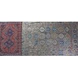 Two rugs, the first with a geometric design, the s