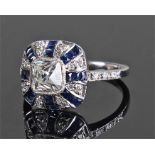 Art Deco 14 carat gold, diamond and sapphire ring,