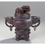 Chinese hard stone censer and cover, in grey/purpl