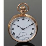 9 carat gold open face pocket watch, the white ena