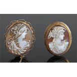 Two 9 carat gold mounted cameo brooches, carved as