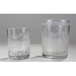 Two etched glass vases, etched with deer's in wood