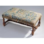 18th Century walnut stool, the rectangular tapestr
