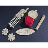 19th Century Chinese Canton ivory needlework tools