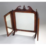 19th Century mahogany triptych mirror, surmounted