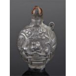 Chinese white metal snuff bottle, the embossed bot