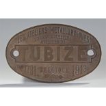 Tubize mining train engine plaque, plaque from eng