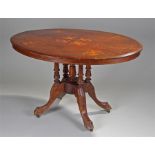 Victorian walnut inlaid breakfast table, the shape
