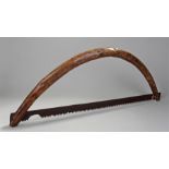 19th Century bow saw, the bowed handle with steel