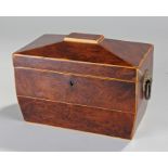19th Century yew wood tea caddy, the angled top ab