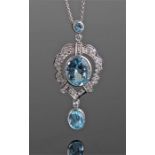 Platinum and diamond set aquamarine necklace, with