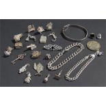 Mixed silver jewellery, to include charms, a brace