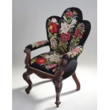 Victorian mahogany armchair, the triple arched uph