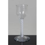 Circa 1750 air twist wine glass, the bowl above a