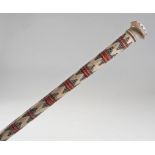 19th Century Indian ivory walking cane, profusely