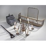Brass chandelier, together with a coal scuttle, tw