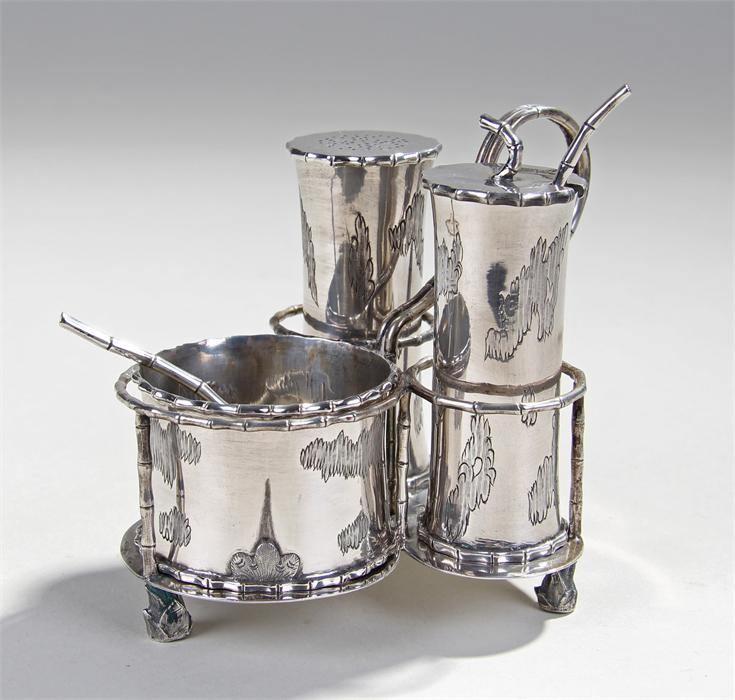 19th Century Chinese silver cruet set, maker Lee C