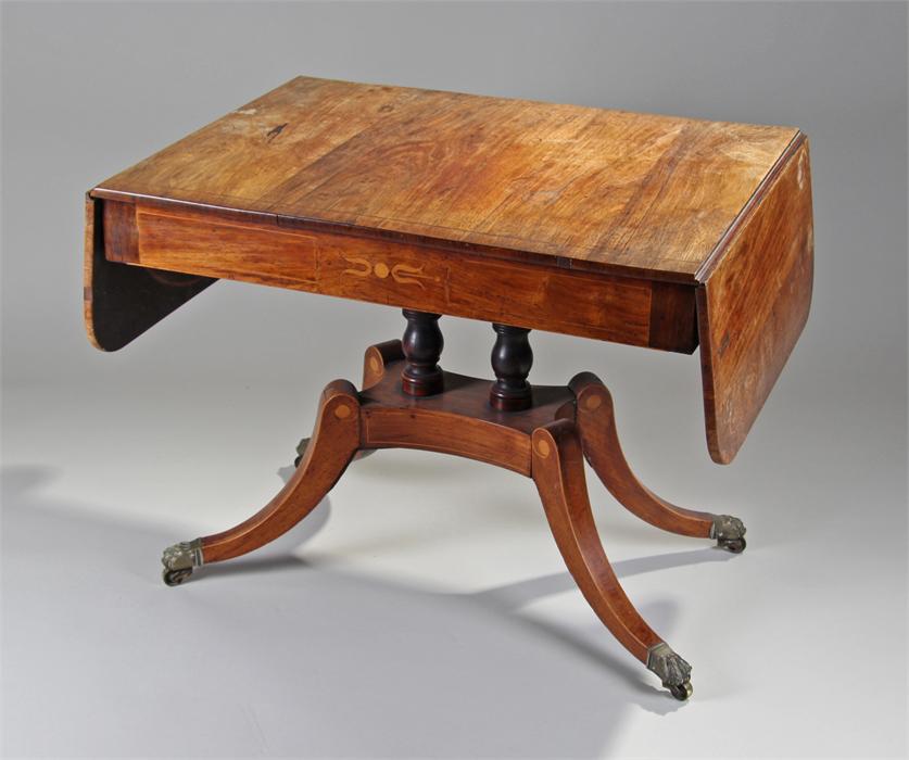 Regency rosewood and satinwood banded sofa table,