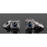 Pair of platinum and sapphire set cuff links, each