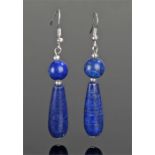 Pair of lapis lazuli earrings, the ball top above