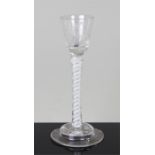 18th Century air twist wine glass, with etched lea