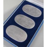 Hiroshiges Tokaido cased silver medals, three boxe