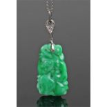 Chinese spinach jadeite and diamond necklace, with