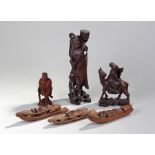 Mixed Chinese wood carvings, to include boats, a m