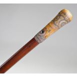 George II ivory pique work dandy cane, with dot an