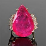 14 carat gold ruby and diamond ring, the large cen